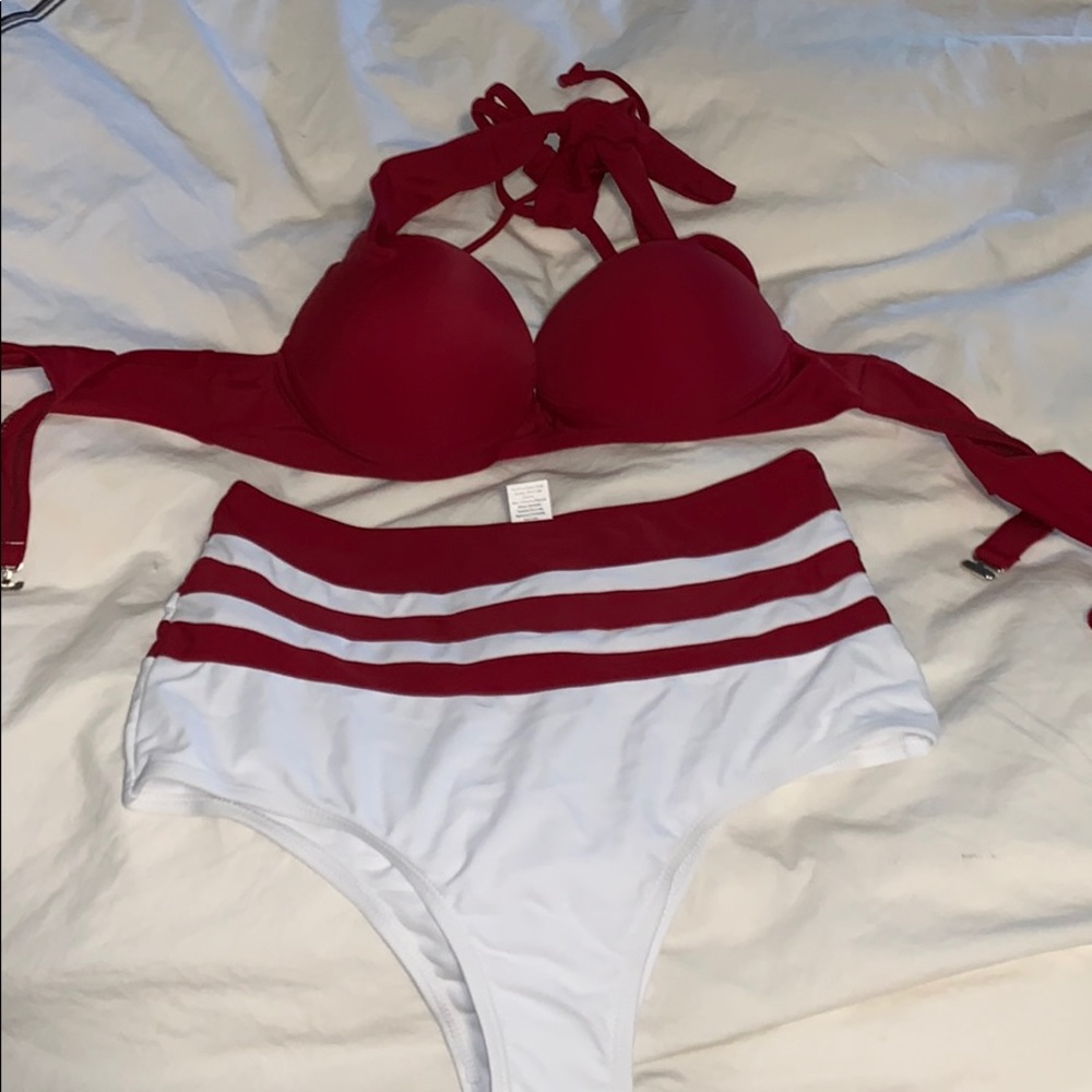 NEW Red and white bikini with high waisted bottom
